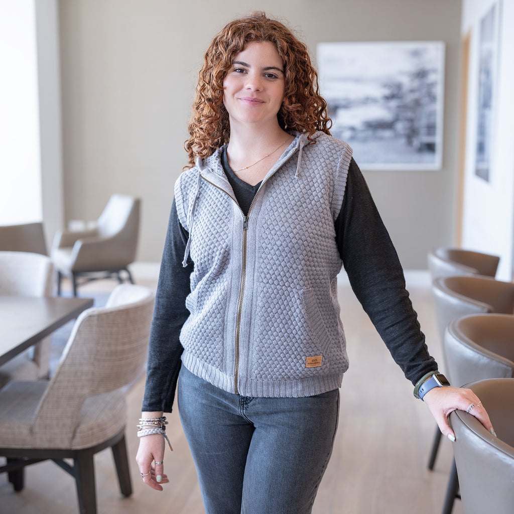 warm organic merino wool vest with hoodie