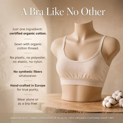 100% organic cotton bra elastic-free plastic-free