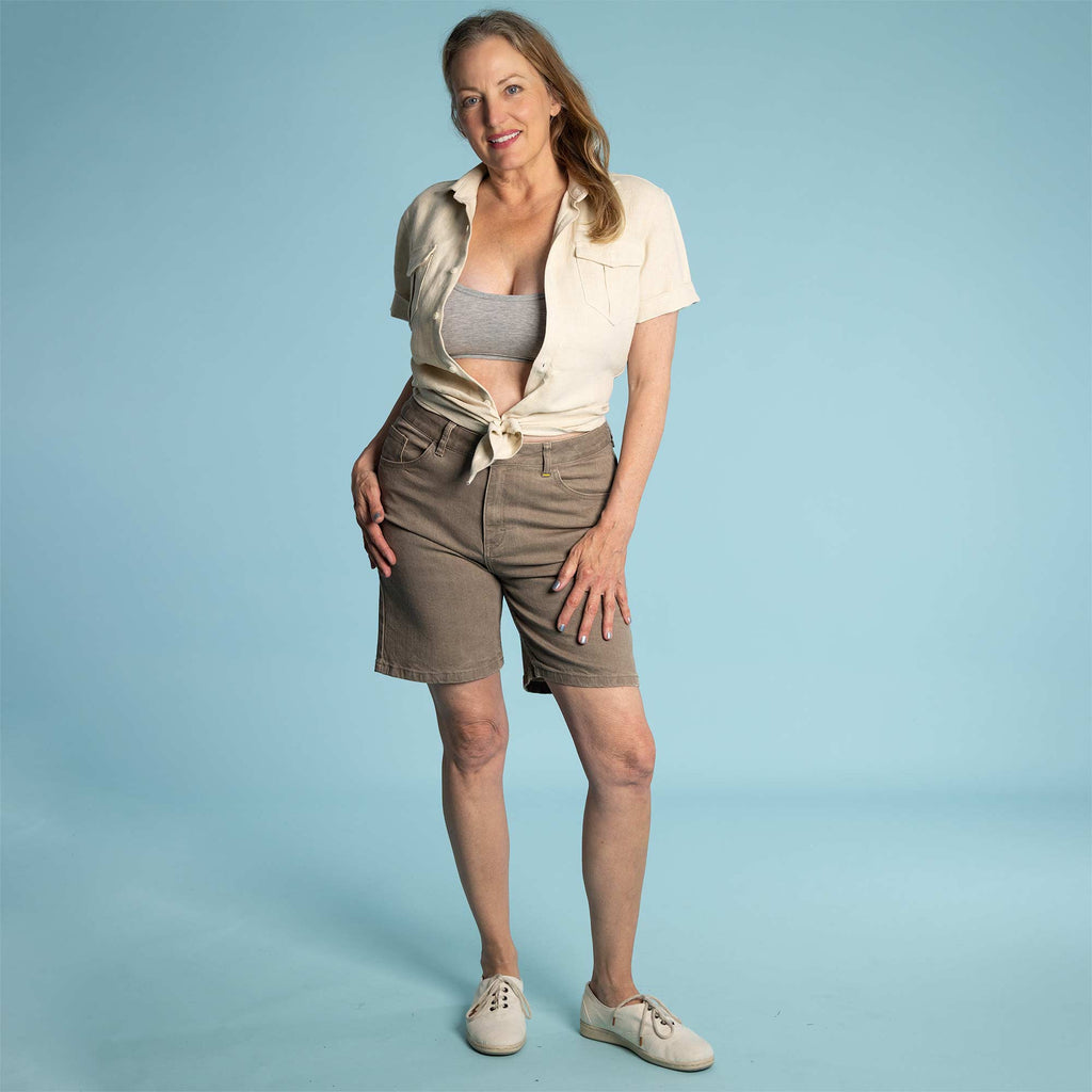 Organic denim shorts clay dyed