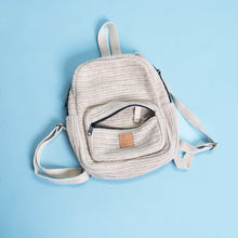 Load image into Gallery viewer, organic linen crochet mini backpack