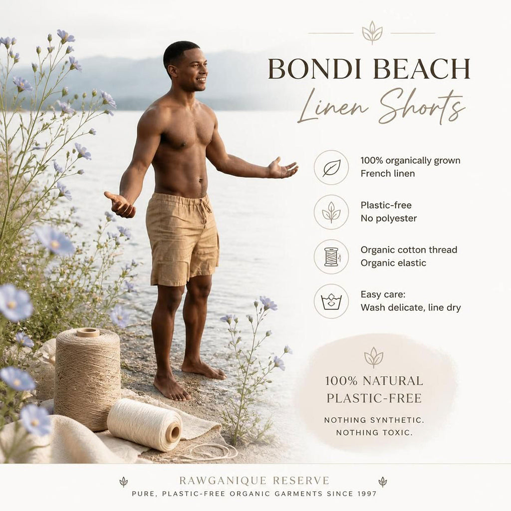 plastic-free 100% organic linen beach shorts