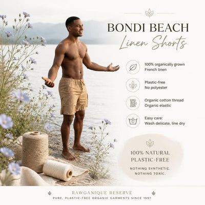 plastic-free 100% organic linen beach shorts