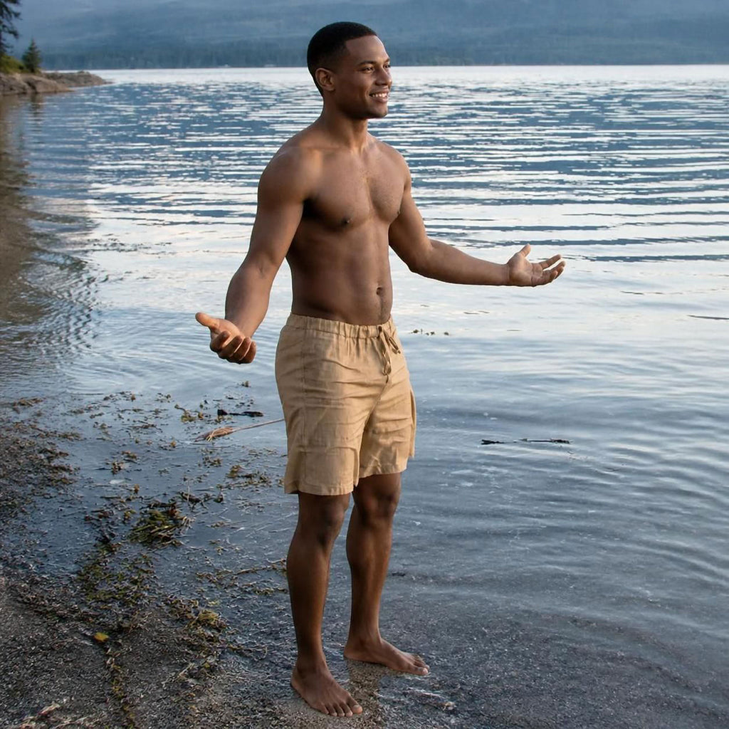 organic linen shorts with no polyester no plastic