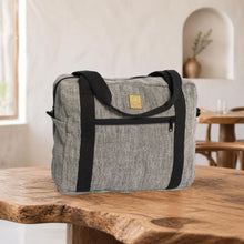 Load image into Gallery viewer, BOSTONIAN Organic Linen Duffel Bag (14”High x 11.4”Wide x 5.5”Deep; 14l) (10oz, OC Thread, YKK Zippers) (99.5% Biodegradable)