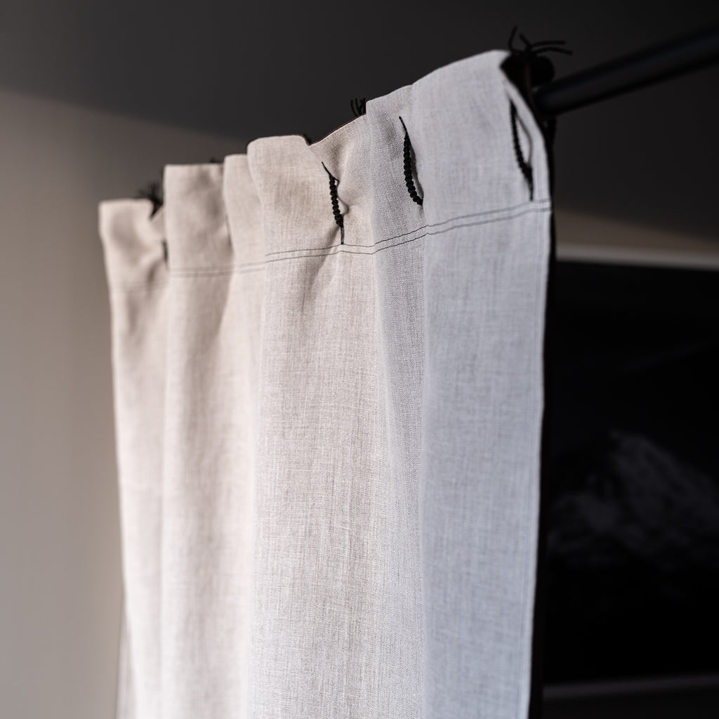 BOTTICELLI Organic Linen Blackout Curtain (With Organic Cotton Back) (Reversible, OC Thread, No PVC, No Vinyl, No Acrylic, No Polyester, No Plastic, No Synthetics Whatsoever) (Handmade Hemp Macrame Rings) (100% Biodegradable)