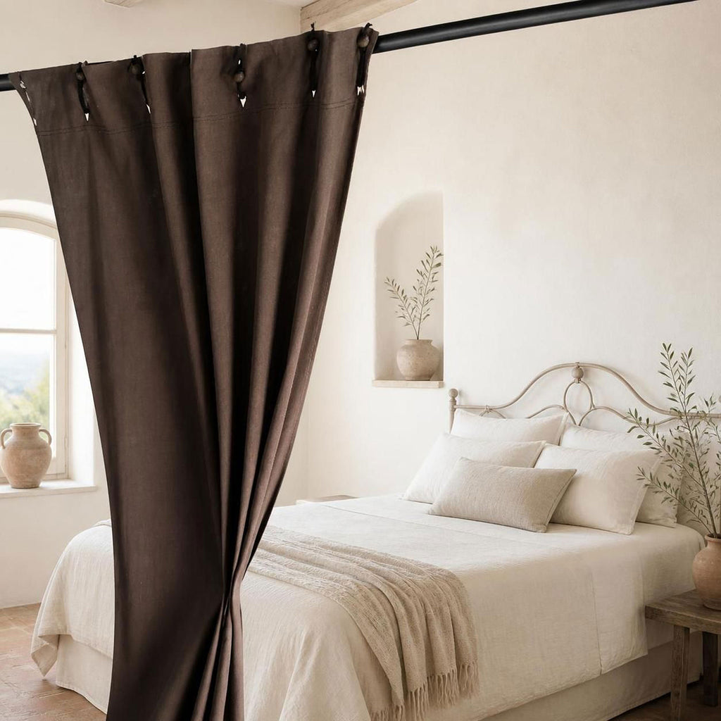 BOTTICELLI Organic Linen Blackout Curtain (With Organic Cotton Back) (Reversible, OC Thread, No PVC, No Vinyl, No Acrylic, No Polyester, No Plastic, No Synthetics Whatsoever) (Handmade Hemp Macrame Rings) (100% Biodegradable)