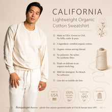 Load image into Gallery viewer, plastic-free 100% certified organic cotton sweatshirt made in usa