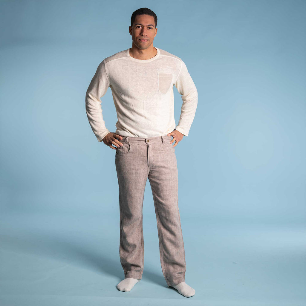 100% hemp long-sleeve knit T-shirt