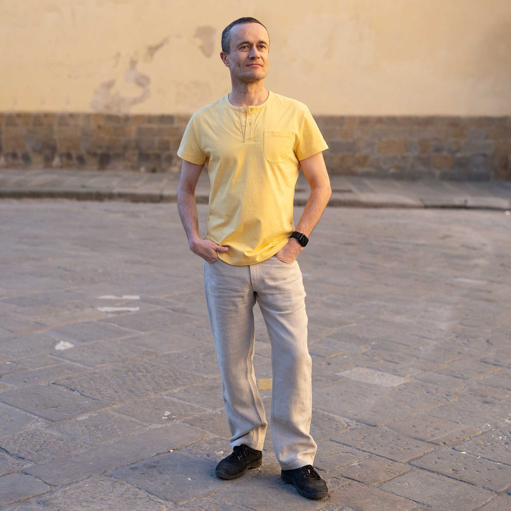 organic cotton henley button pocket t-shirt