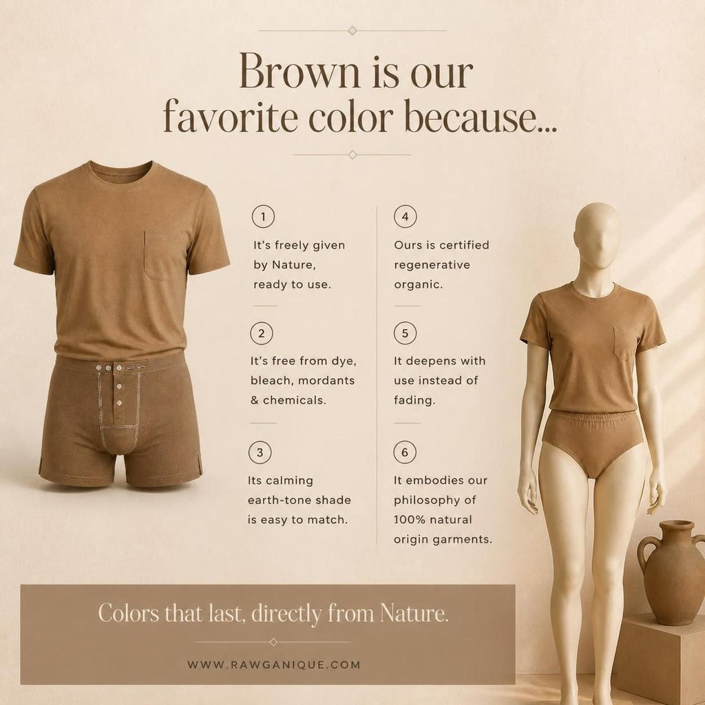 100% certified organic regenerative cotton t-shirt in colorgrown brown color dye-free plastic-free polyester-free