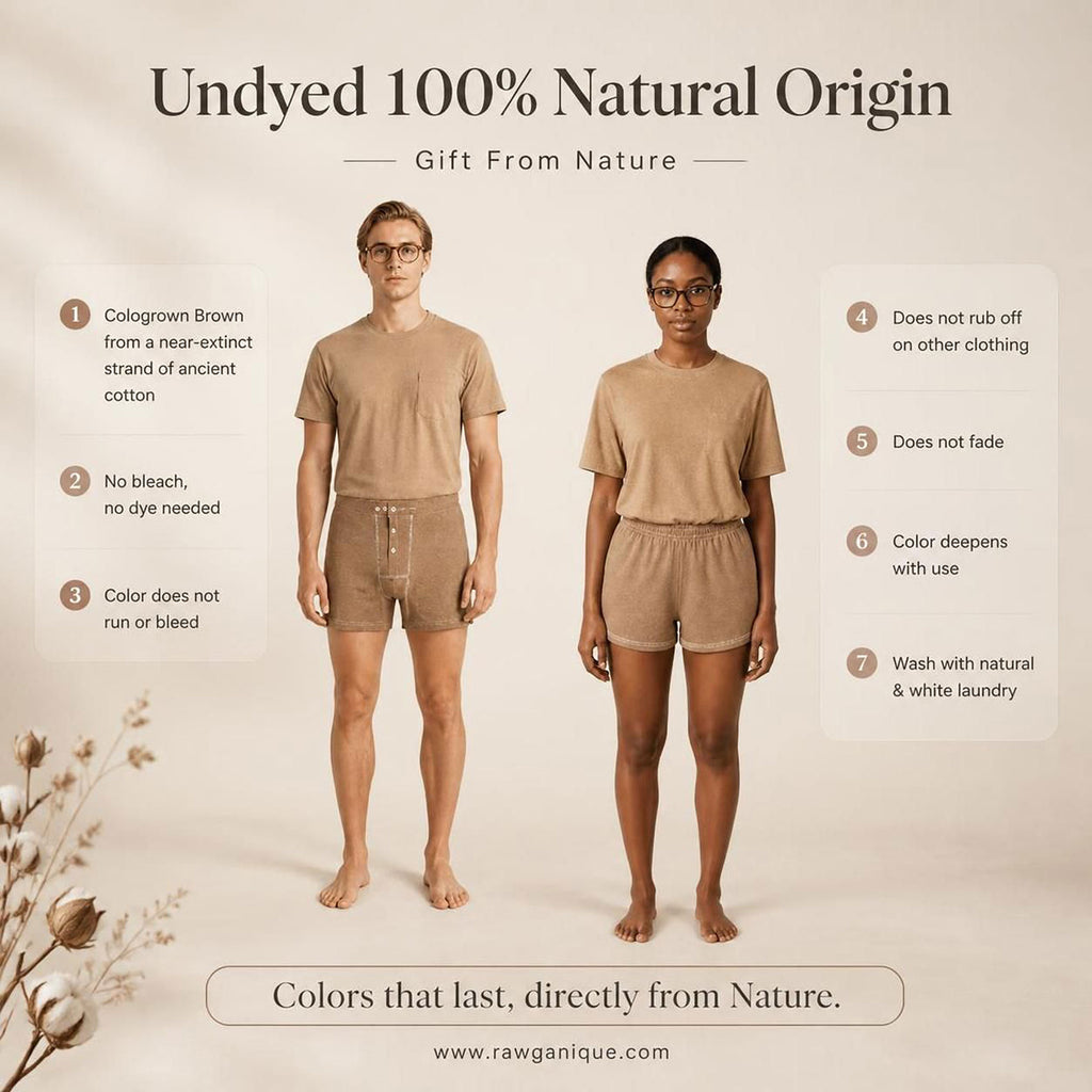 100% certified regenerative organic cotton in colorgrown undyed brown color underwear for men plastic-free