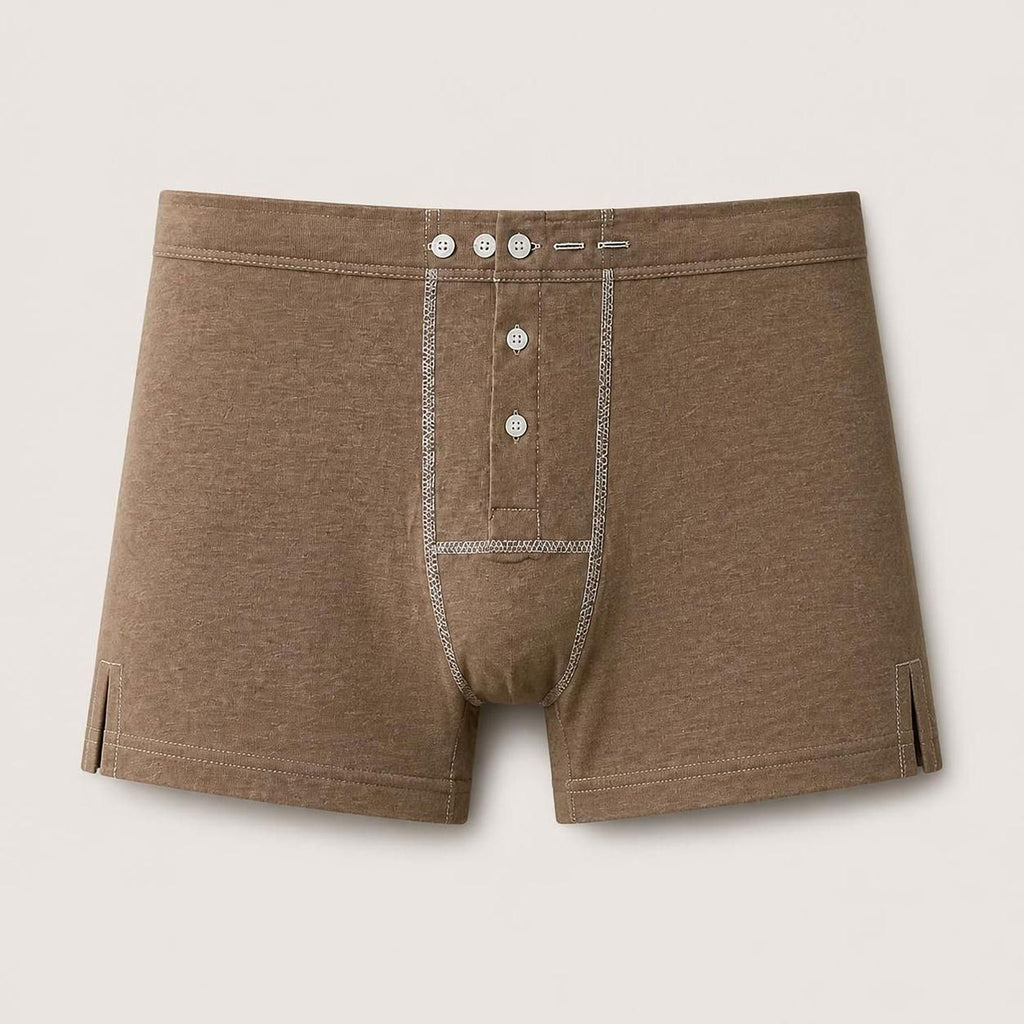 dye-free elastic-free 100% certified organic cotton boxer briefs plastic-free polyester-free colorgrown brown color