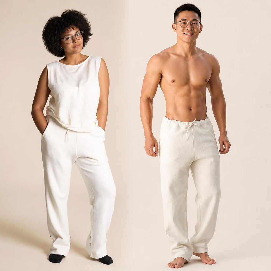 elastic-free 100% certified organic cotton fleece lounge pants plastic-free