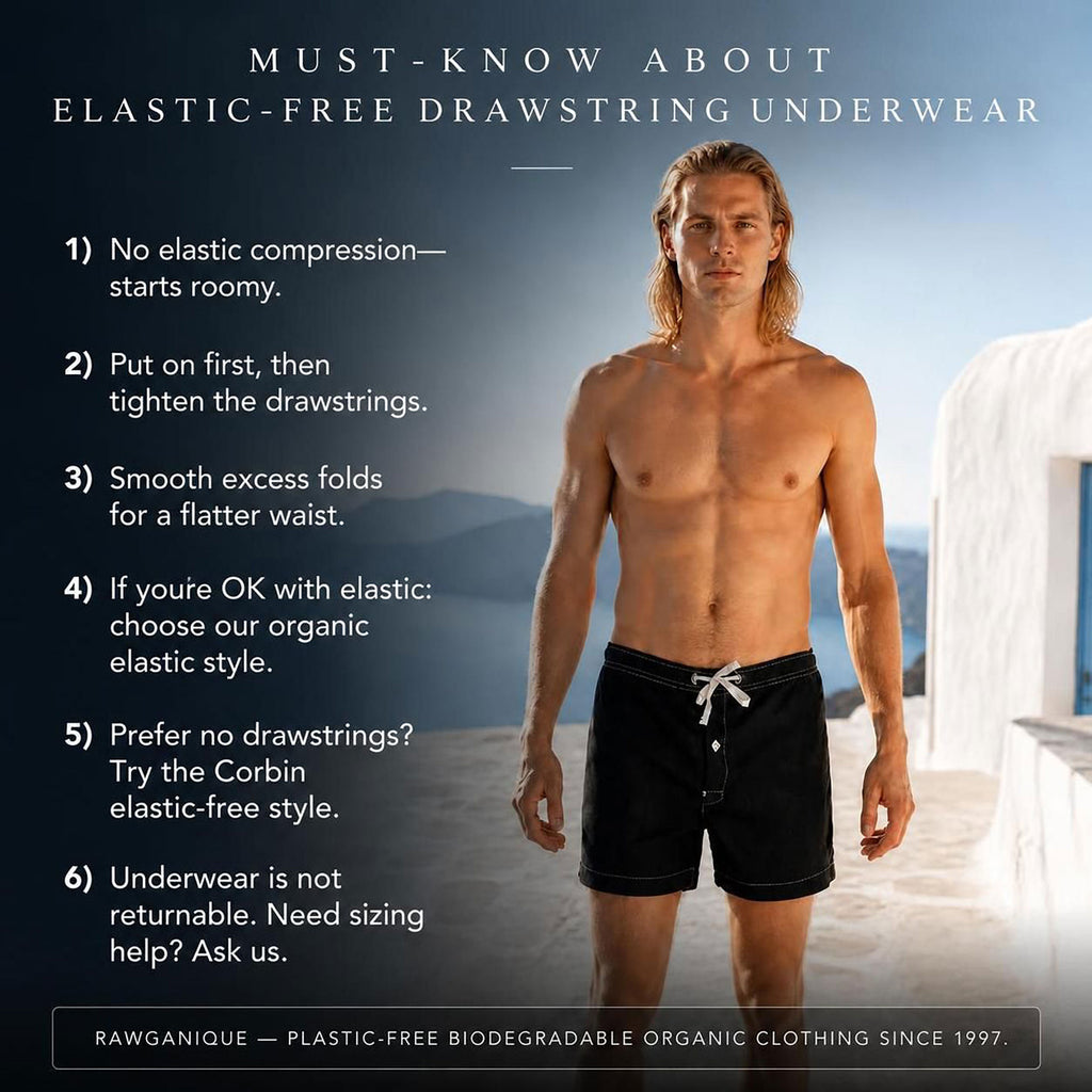 elastic-free organic underwear with drawstrings