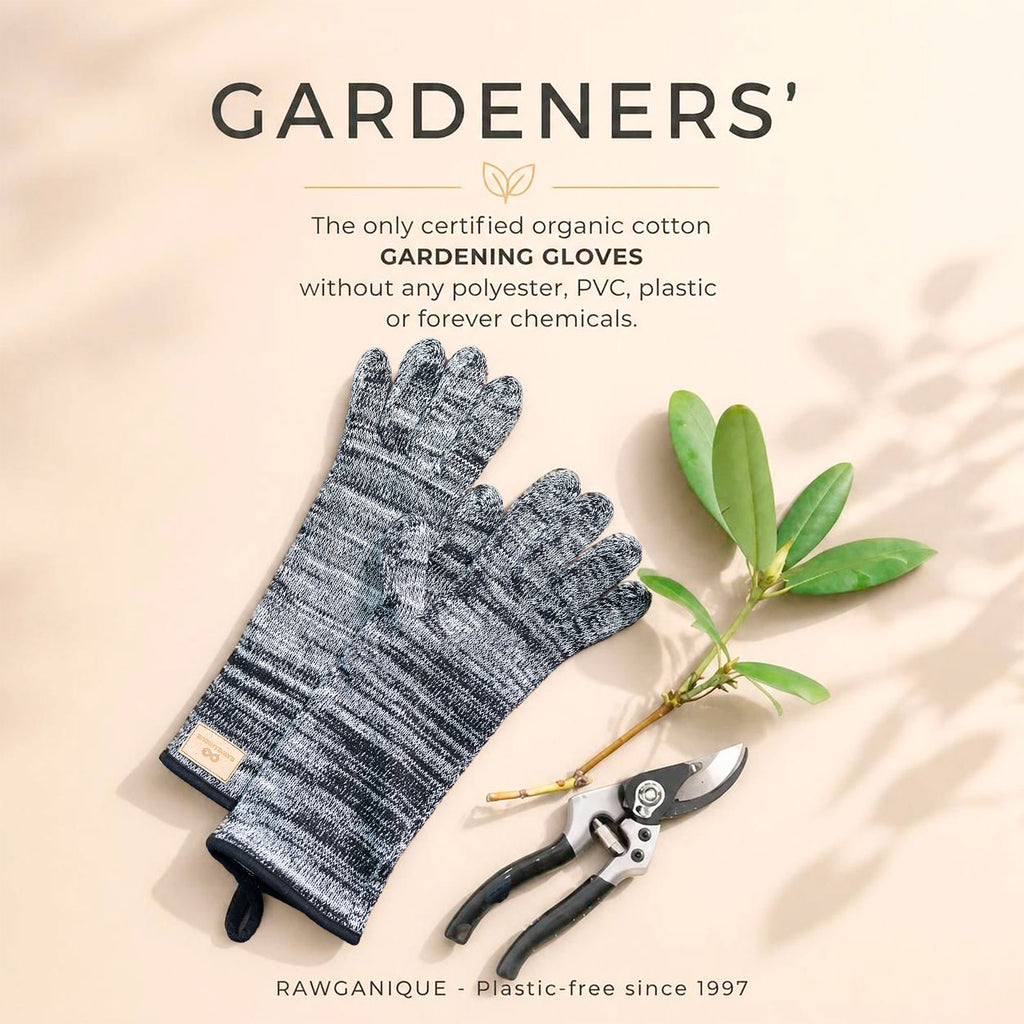 100% certified organic cotton gardening gloves elastic-free plastic-free