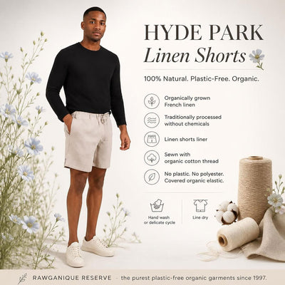 plastic-free 100% organic linen shorts with no polyester