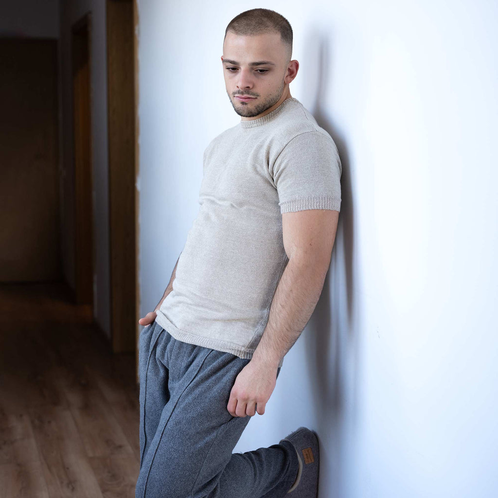 Organic linen knit T-shirt synthetics-free, biodegradable