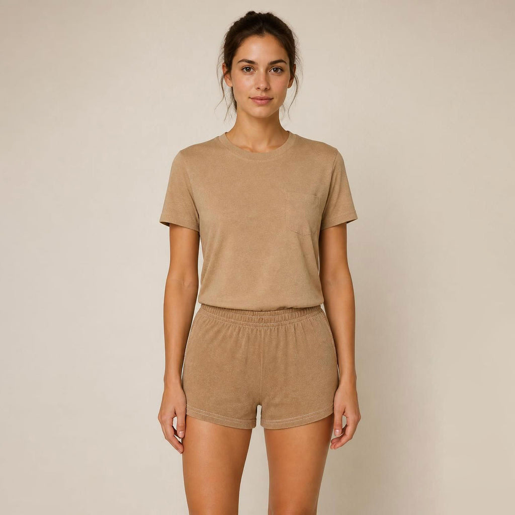 100% certified organic regenerative cotton t-shirt in colorgrown brown color dye-free plastic-free polyester-free