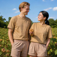 Load image into Gallery viewer, 100% certified organic regenerative cotton T-shirt in colorgrown brown dye-free plastic-free polyester-free