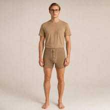 Load image into Gallery viewer, dye-free elastic-free 100% certified organic cotton boxer briefs plastic-free polyester-free colorgrown brown color