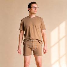 Load image into Gallery viewer, certified organic regenerative cotton boxer briefs no elastic no polyester dye-free colorgrown brown color
