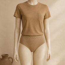 Load image into Gallery viewer, dye-free 100% organic cotton t-shirt in colorgrown brown plastic-free