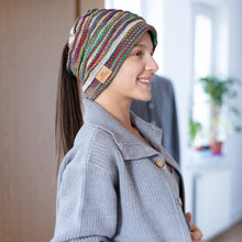 Load image into Gallery viewer, organic linen beanie chimney ponytail hat