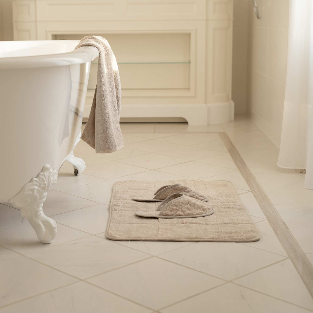 double layer organic linen terry bath mat