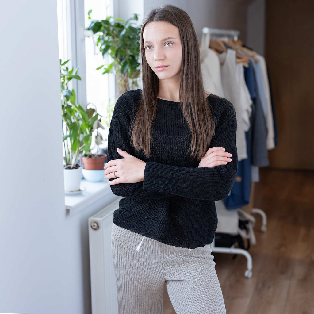 100% organic linen knit pullover blouse