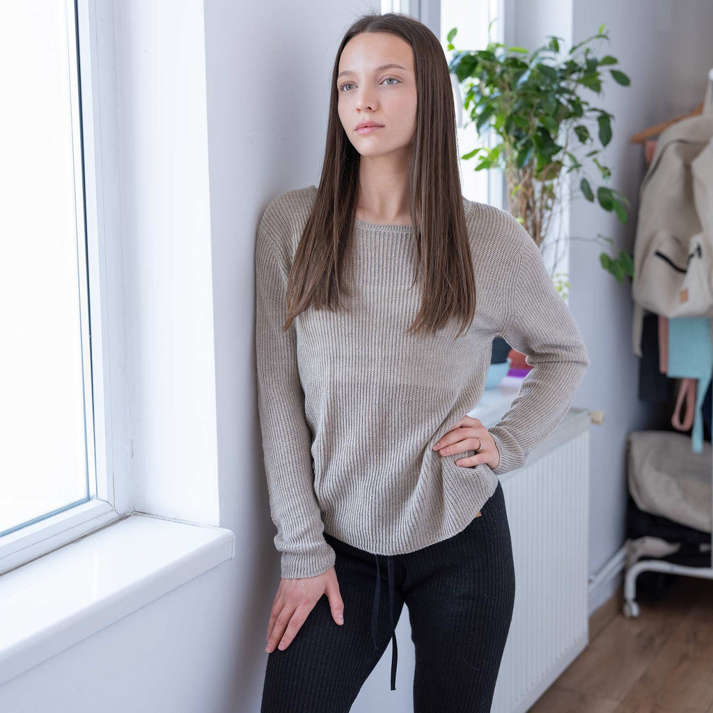 100% organic linen knit blouse