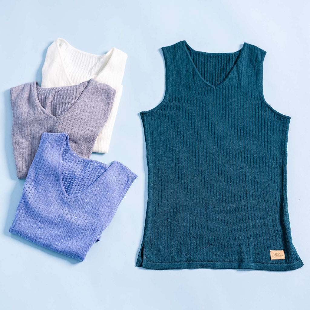 MARTINIQUE Elastic-Free 100% Organic Merino Wool Tank Top (OC Thread, No Polyester, No Plastic, No Synthetics) (100% Biodegradable)