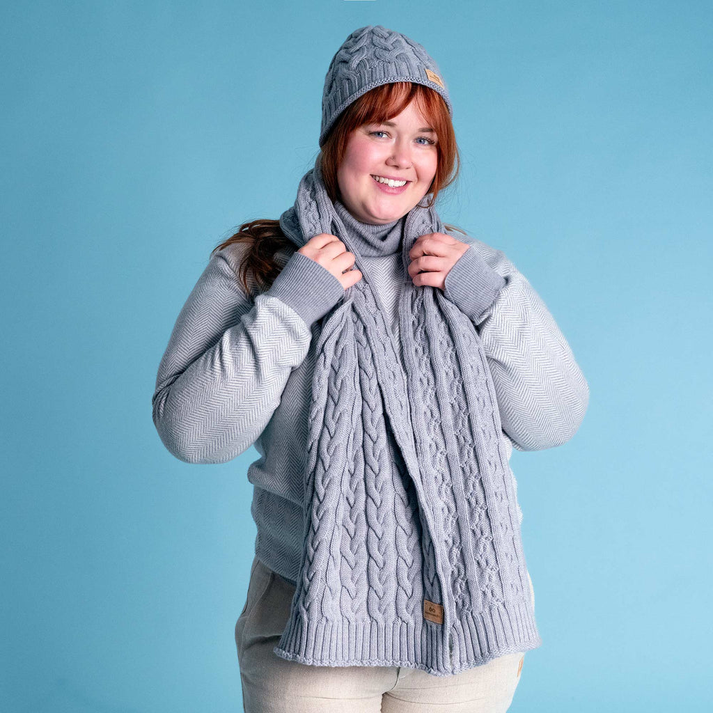 plastic-free certified organic merino wool scarf