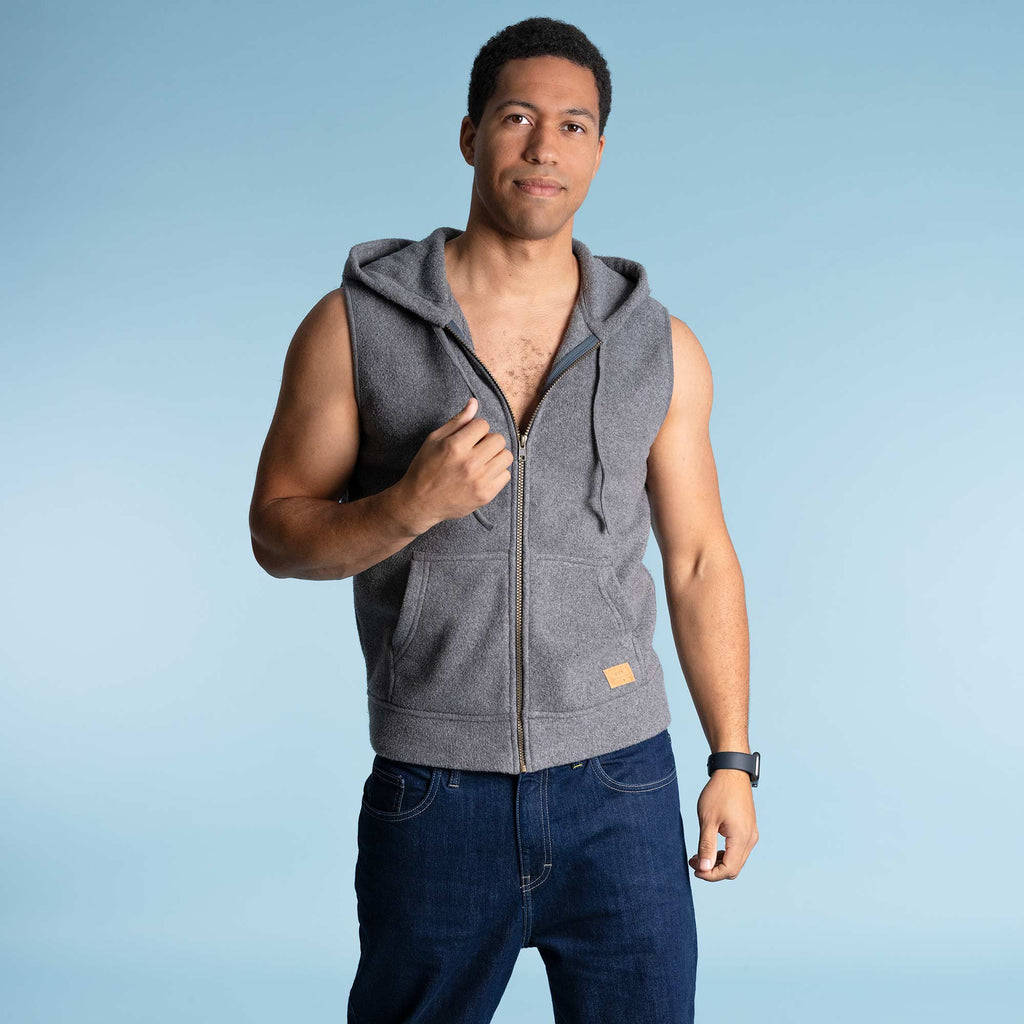 warm 100% organic cotton fleece vest with hoodie