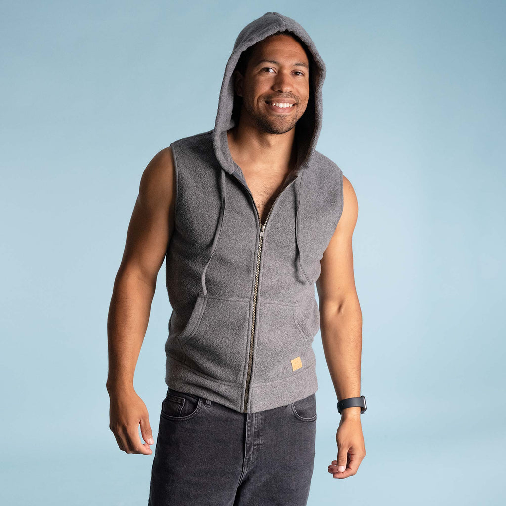 warm organic cotton fleece vest with hood