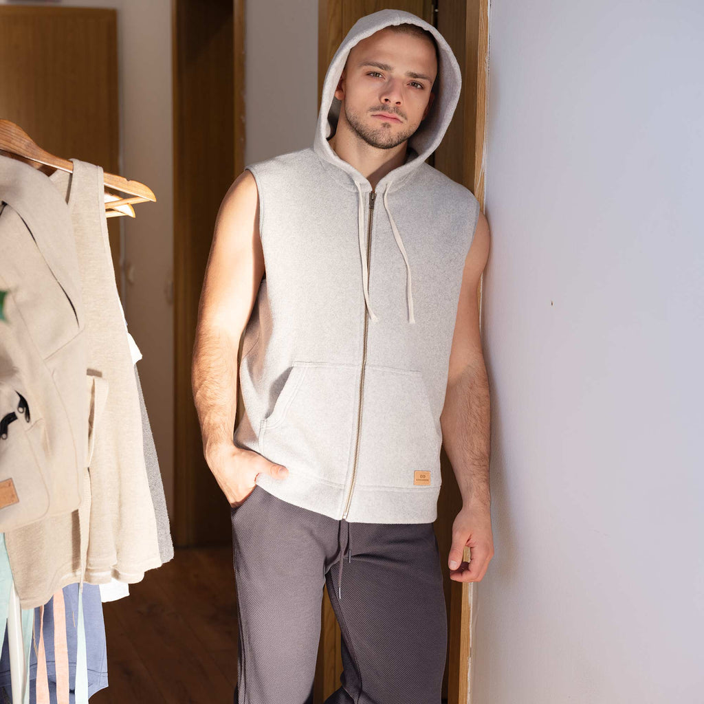 organic cotton fleece vest with hoodie
