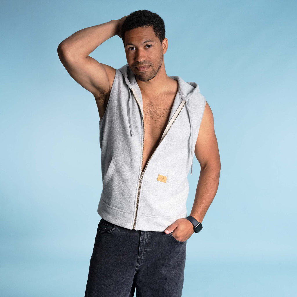 organic cotton fleece vest with hood