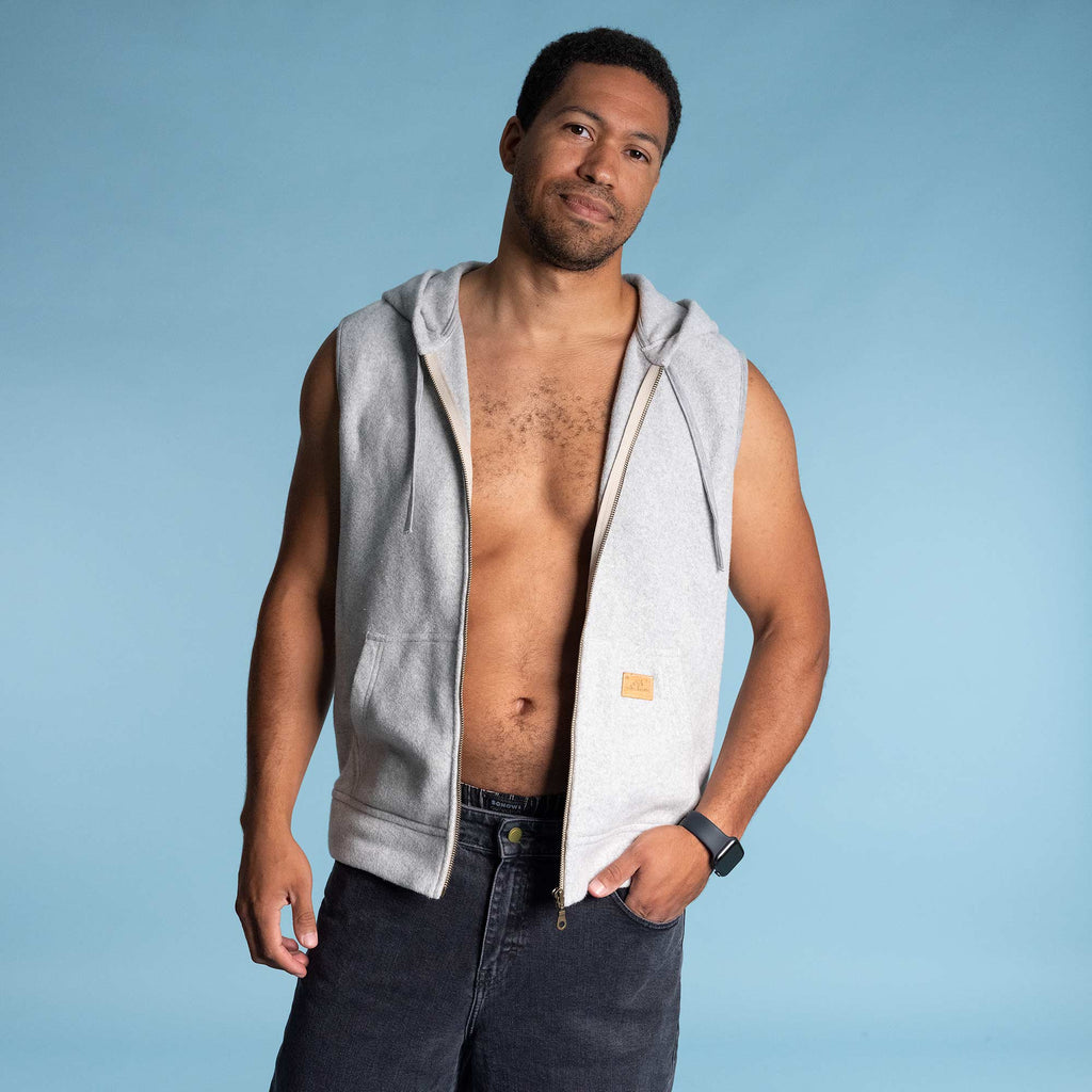 MOUNTAINEER 100% Organic Cotton Fleece Zippered Boxer Hoodie Vest (OC Thread, 2 Side Pockets, YKK Zippers) (99.6% Biodegradable)