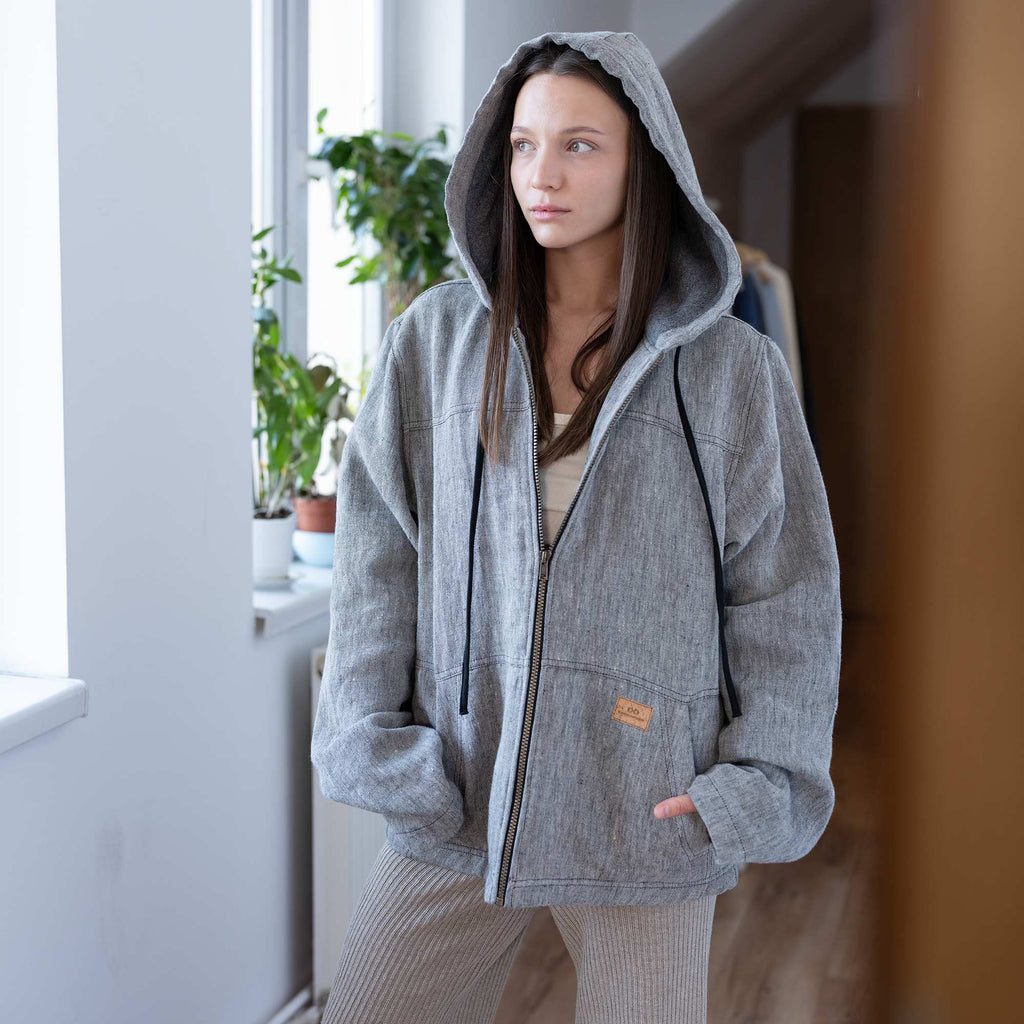 Organic hooded linen winter jacket