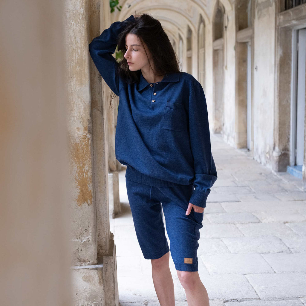 organic merino LS polo plastic-free