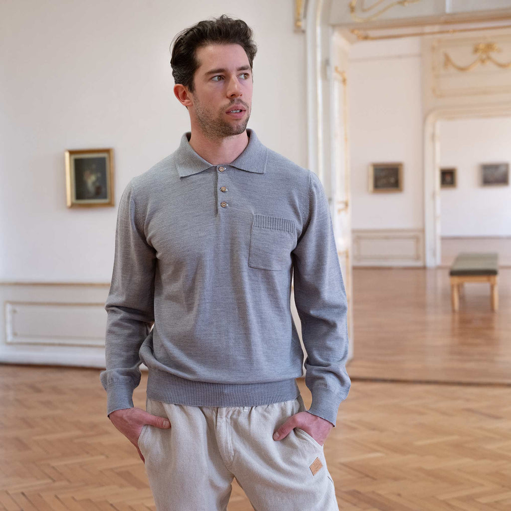 organic merino LS polo athletic gray