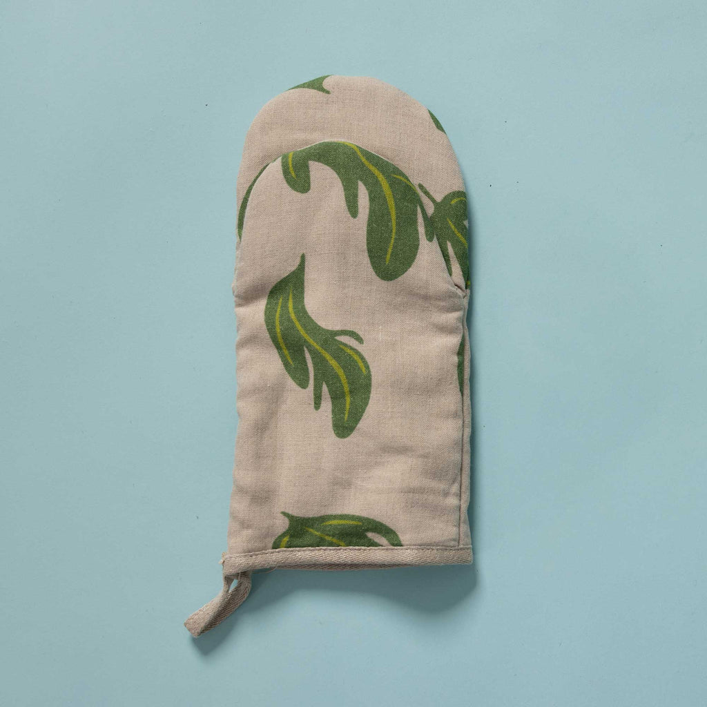 organic hemp oven mitt leaf print