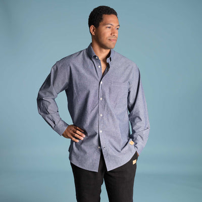 synthetic-free 100% organic cotton button down dress shirt with pocket