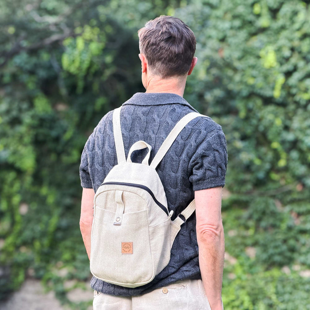 organic linen mini backpack