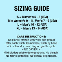 Load image into Gallery viewer, Sizing guide and care instructions for organic merino wool socks