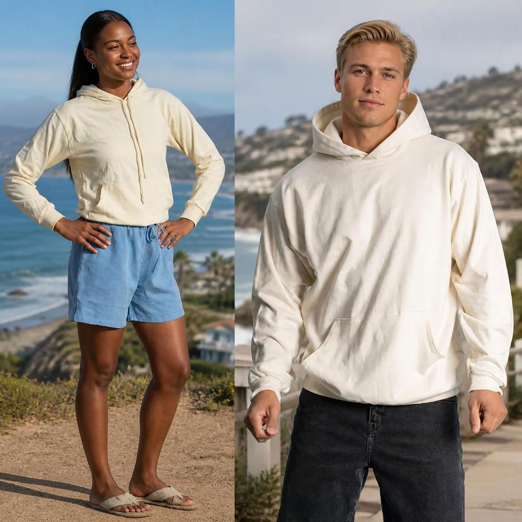 plastic-free 100% certified organic cotton lightweight hoodie made in usa