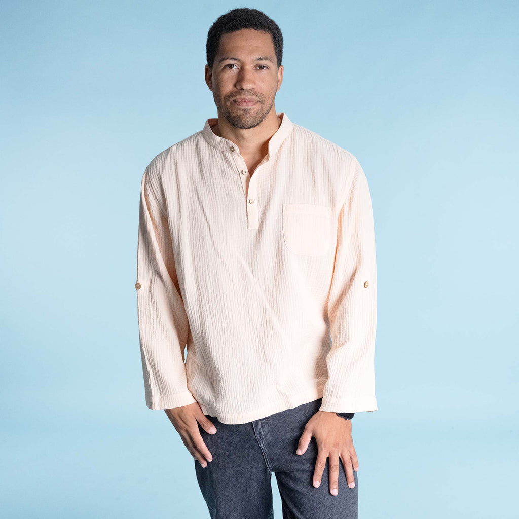 SURFSIDE 100% Organic Cotton Double-Gauze Muslin Shirt (OC Thread, Plastic-Free Coconut Buttons, No Synthetics) (100% Biodegradable)