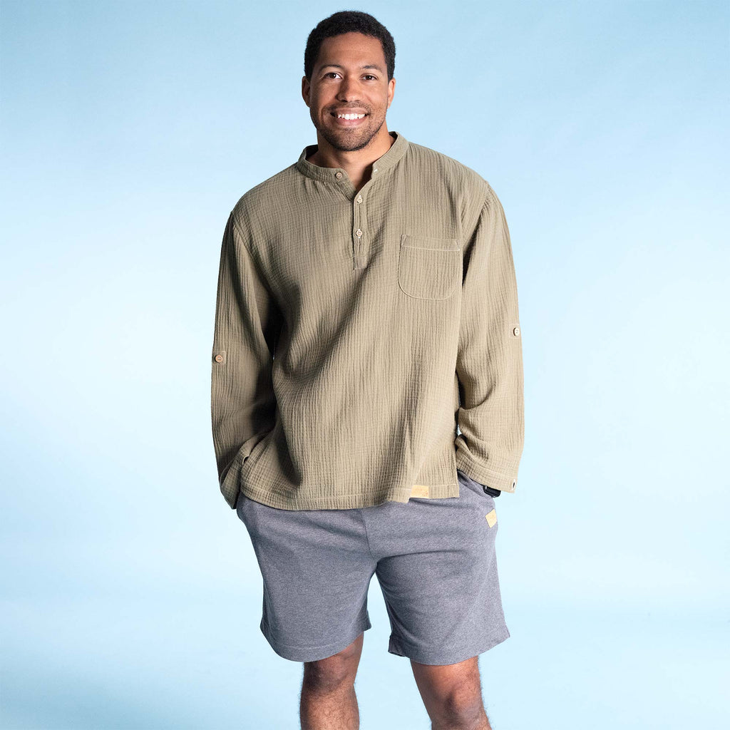 SURFSIDE 100% Organic Cotton Double-Gauze Muslin Shirt (OC Thread, Plastic-Free Coconut Buttons, No Synthetics) (100% Biodegradable)