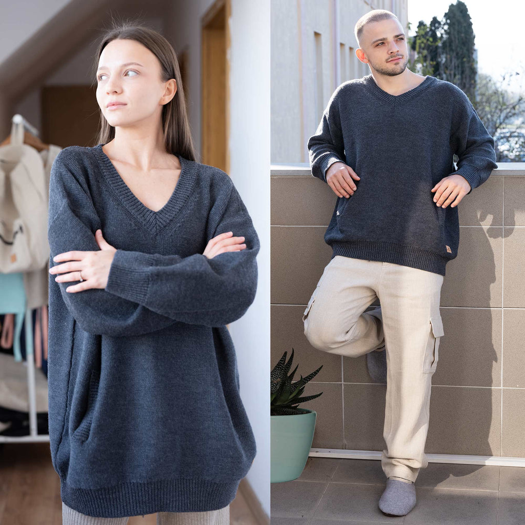 100% organic merino v-neck sweater warm plastic-free