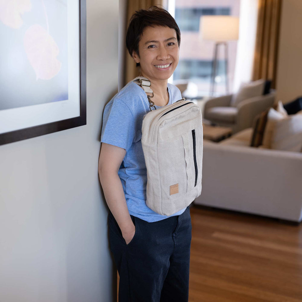 organic linen crossbody bag