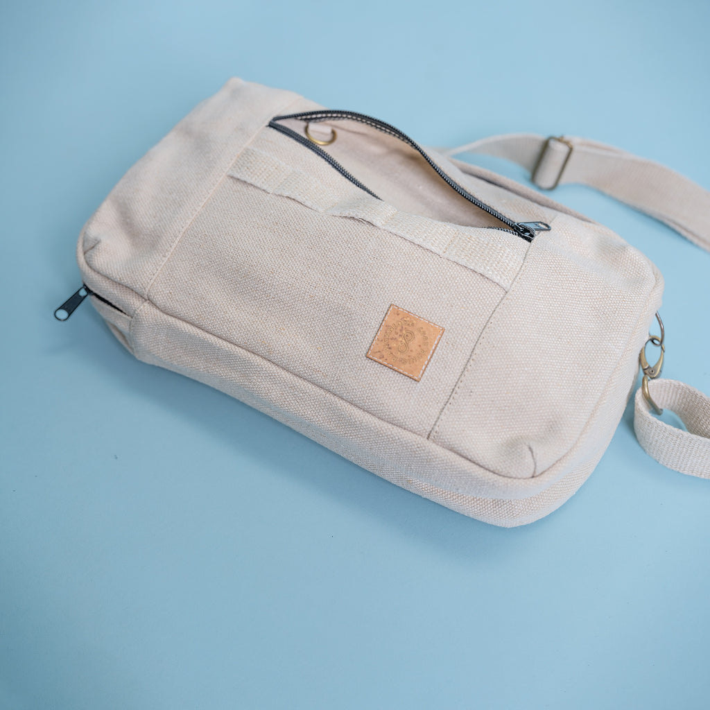 organic linen crossbody commuter bag